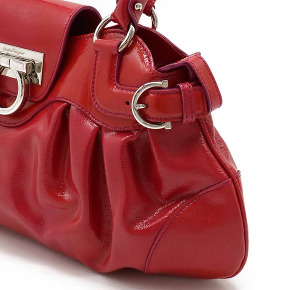 Salvatore Ferragamo Gancini Marissa handbag shoulder bag patent leather red pink - Picture 7 of 8